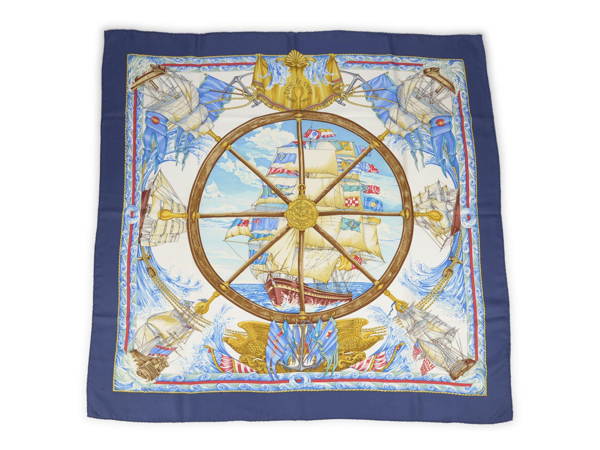 Hermès "Vive le Vent" Blue Silk Scarf For Sale