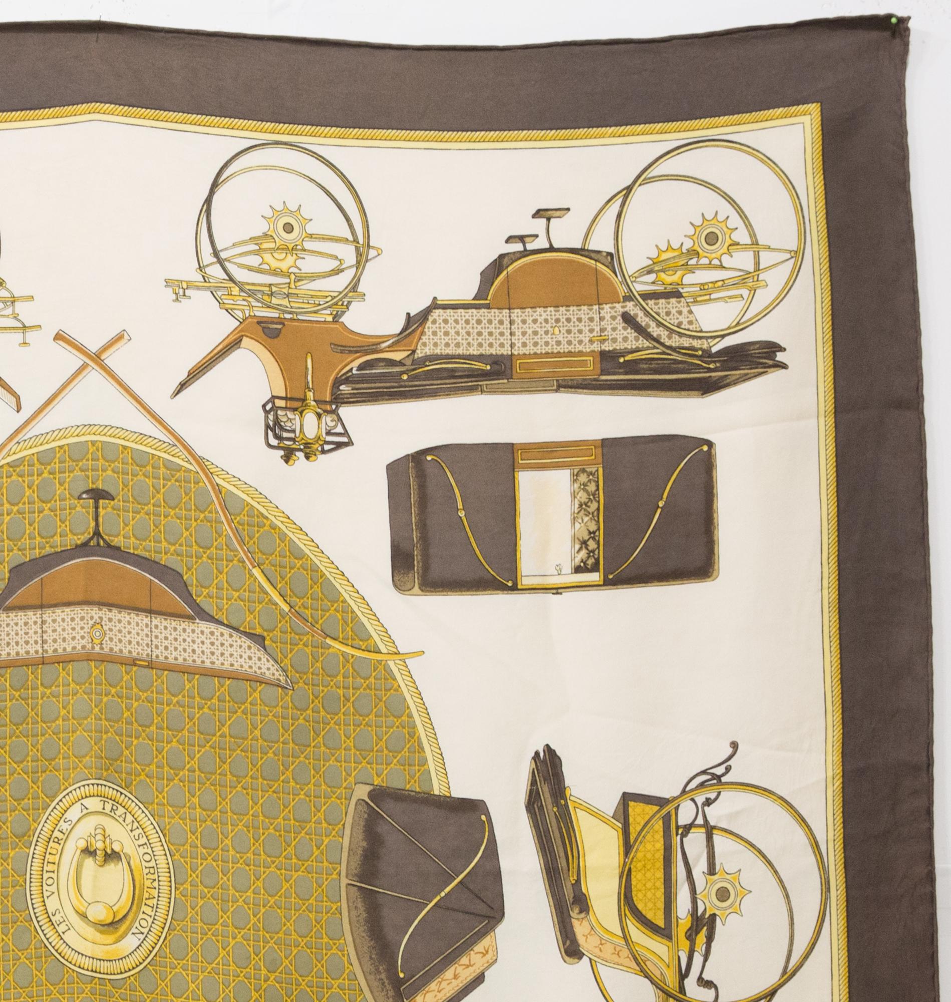 Hermes Voitures a Transformations by F de la Perriere Silk Scarf In Good Condition For Sale In Paris, FR