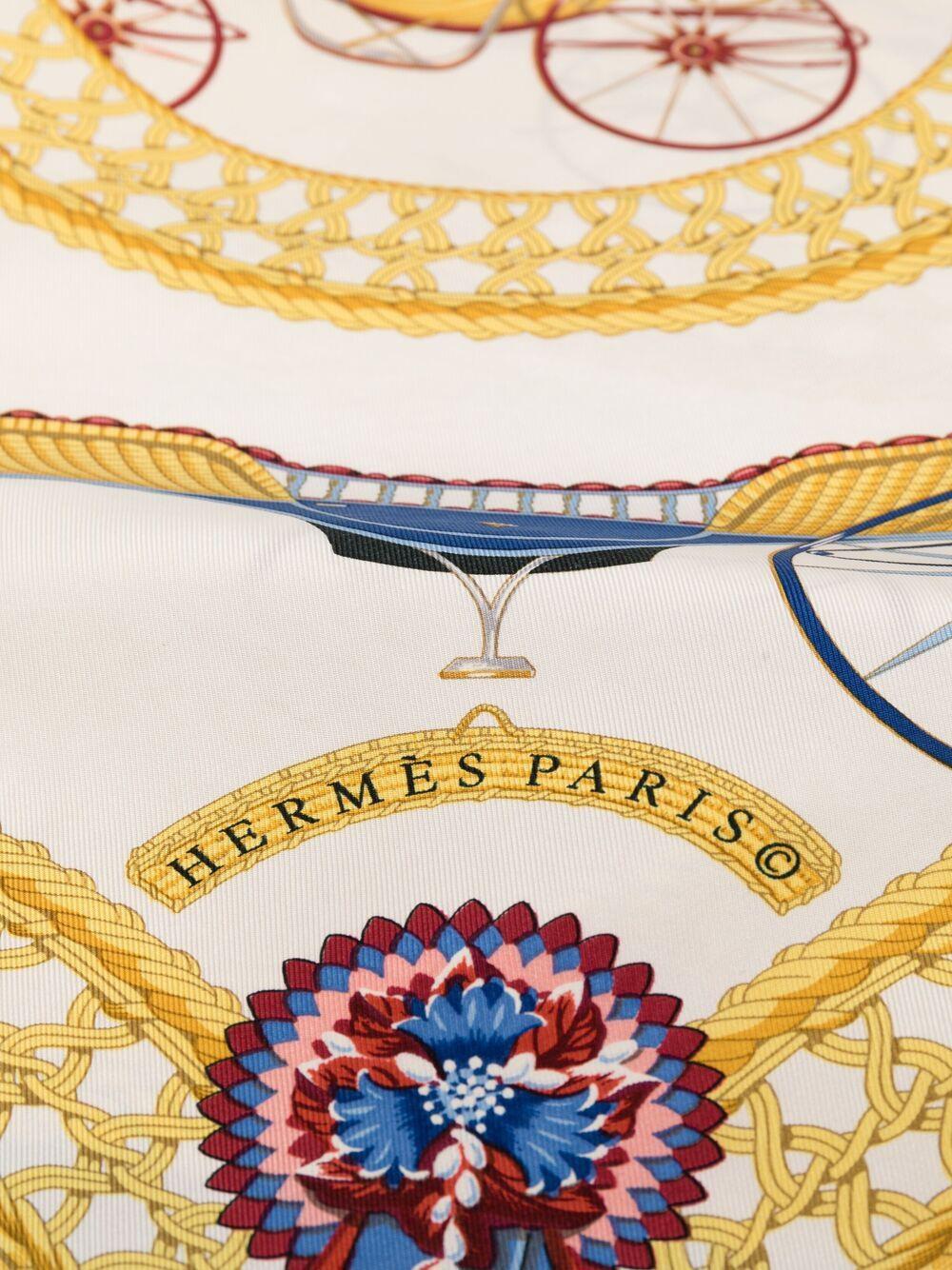 Women's or Men's Hermes Voitures Paniers by J Abadie Navy Silk Scarf