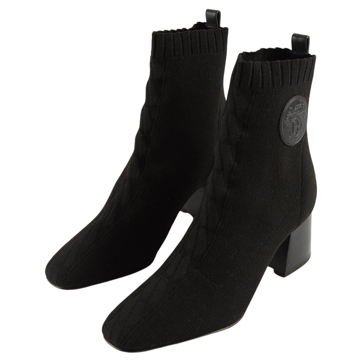 [Hermes] Hermes Volver 60 Knit Heel Boots Black 38 [Used] [Authenticated and Guaranteed Authentic] 215183
