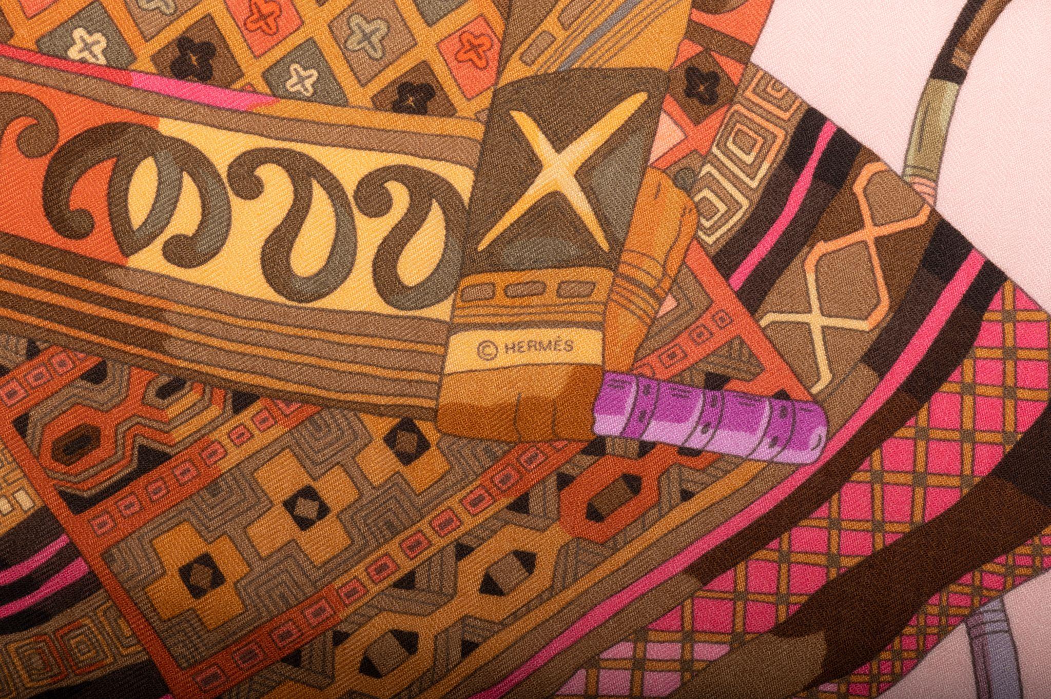 Brown Hermes Voyage en etoffes Cashmere Shawl