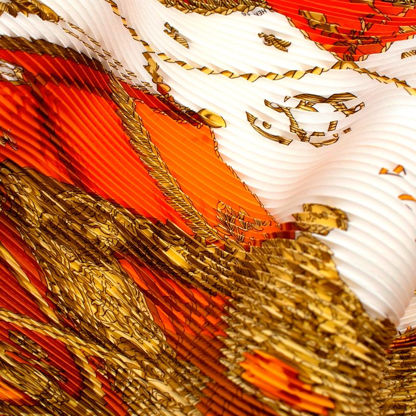 Orange Hermes Vue De Carrosse de la Galere la Reale Plisse Silk Scarf 90