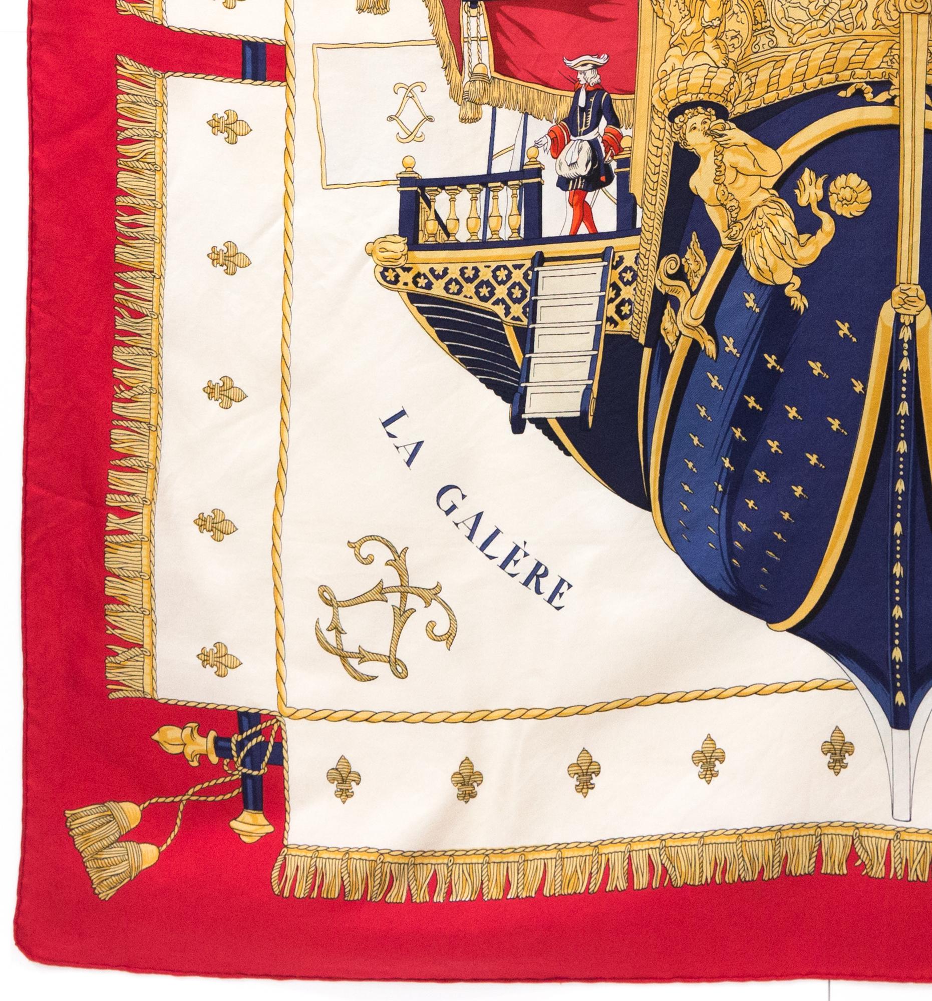 Hermes Vue du Carrosse La Galere La Reale by H Grygkar Silk Scarf In Good Condition For Sale In Paris, FR