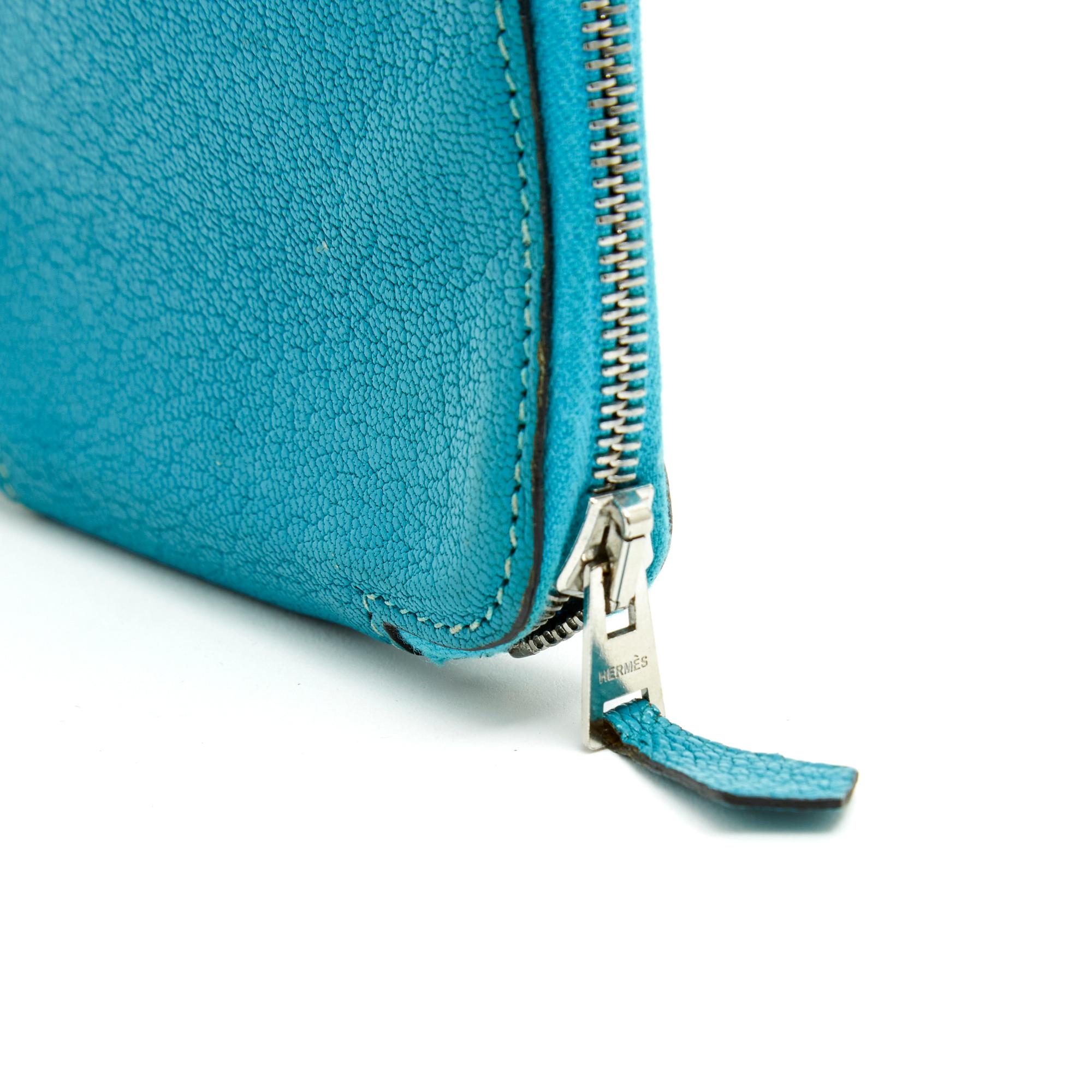 Bleu Hermès Wallet Compact Zip Around cuir bleu