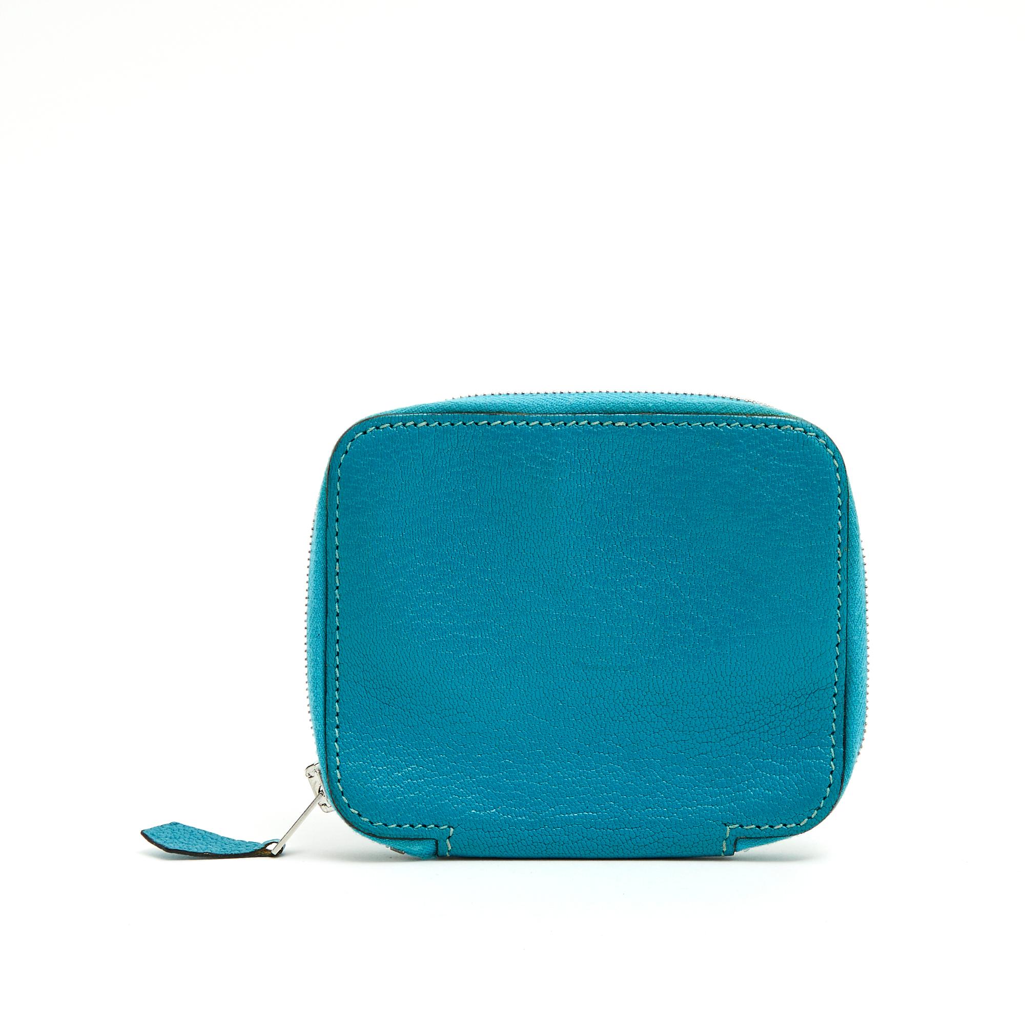  Hermès Wallet Compact Zip Around cuir bleu Unisexe 