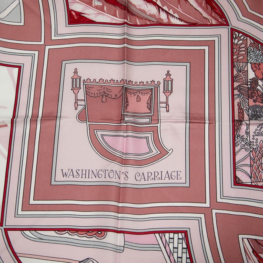 HERMES Washington's Carriage Scarf 140 in Pink Silk In New Condition In Paris, FR