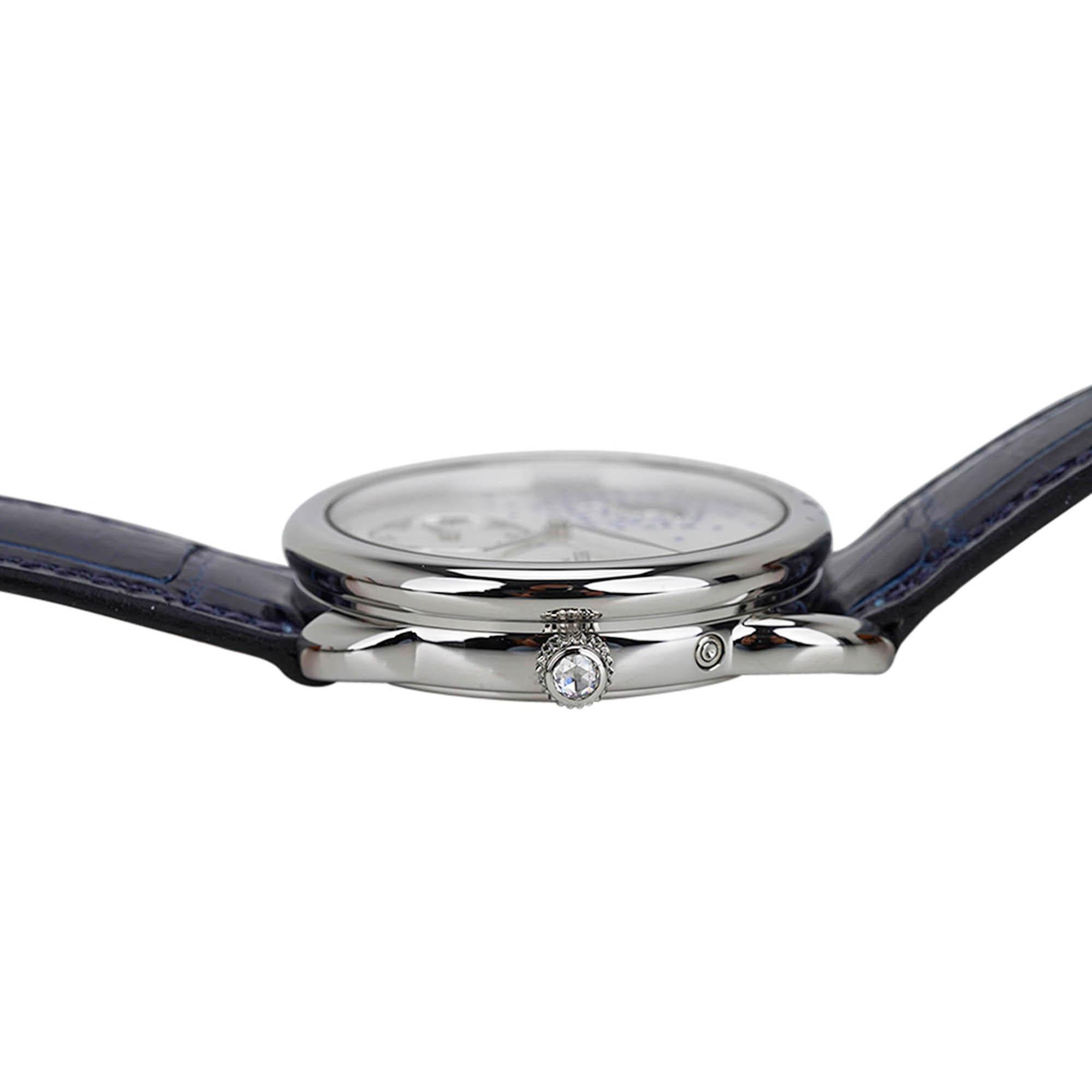 Hermes Watch Arceau Petite Lune Large Model 38 mm Moon Phase Sapphires Diamonds For Sale 5