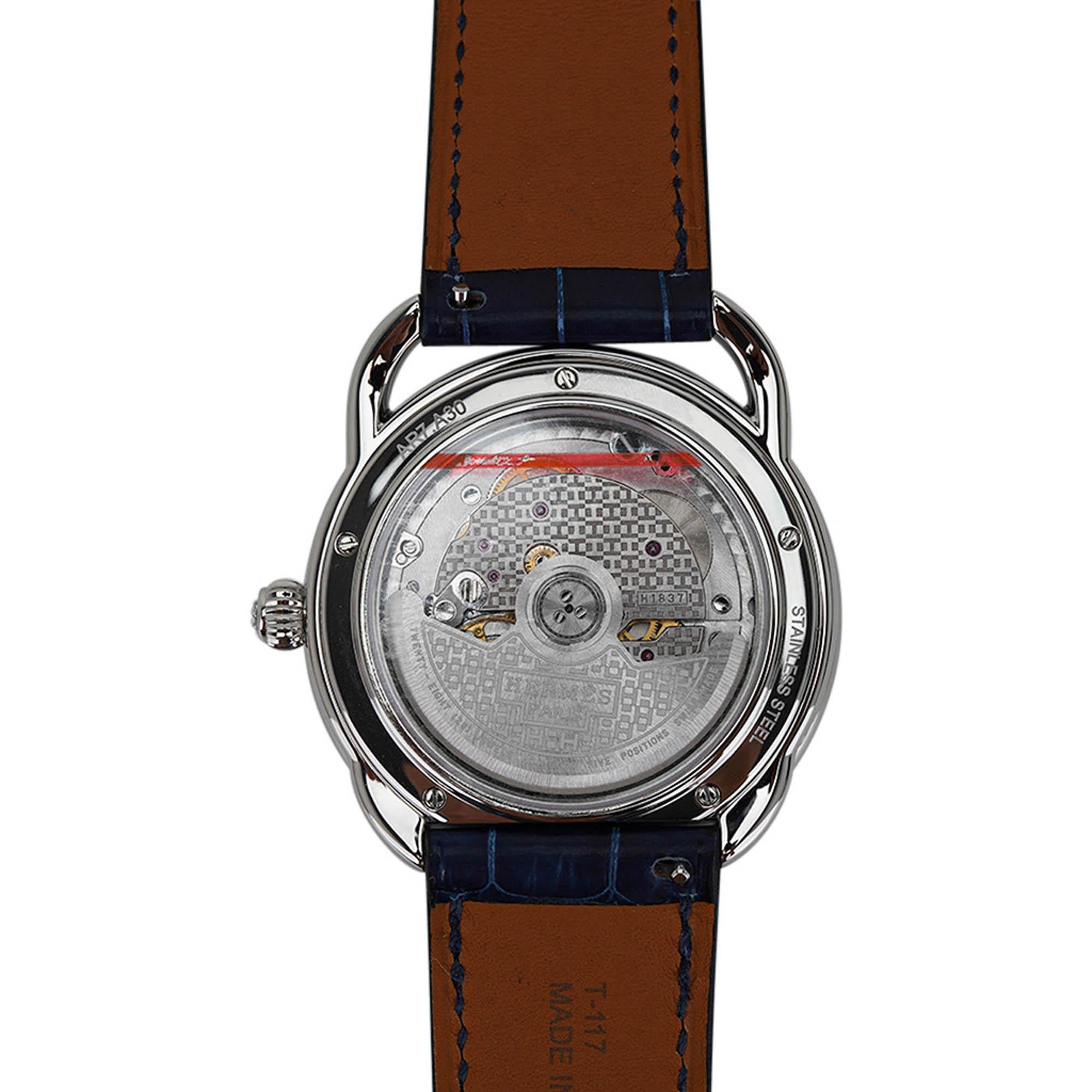 Hermes Watch Arceau Petite Lune Large Model 38 mm Moon Phase Sapphires Diamonds For Sale 8