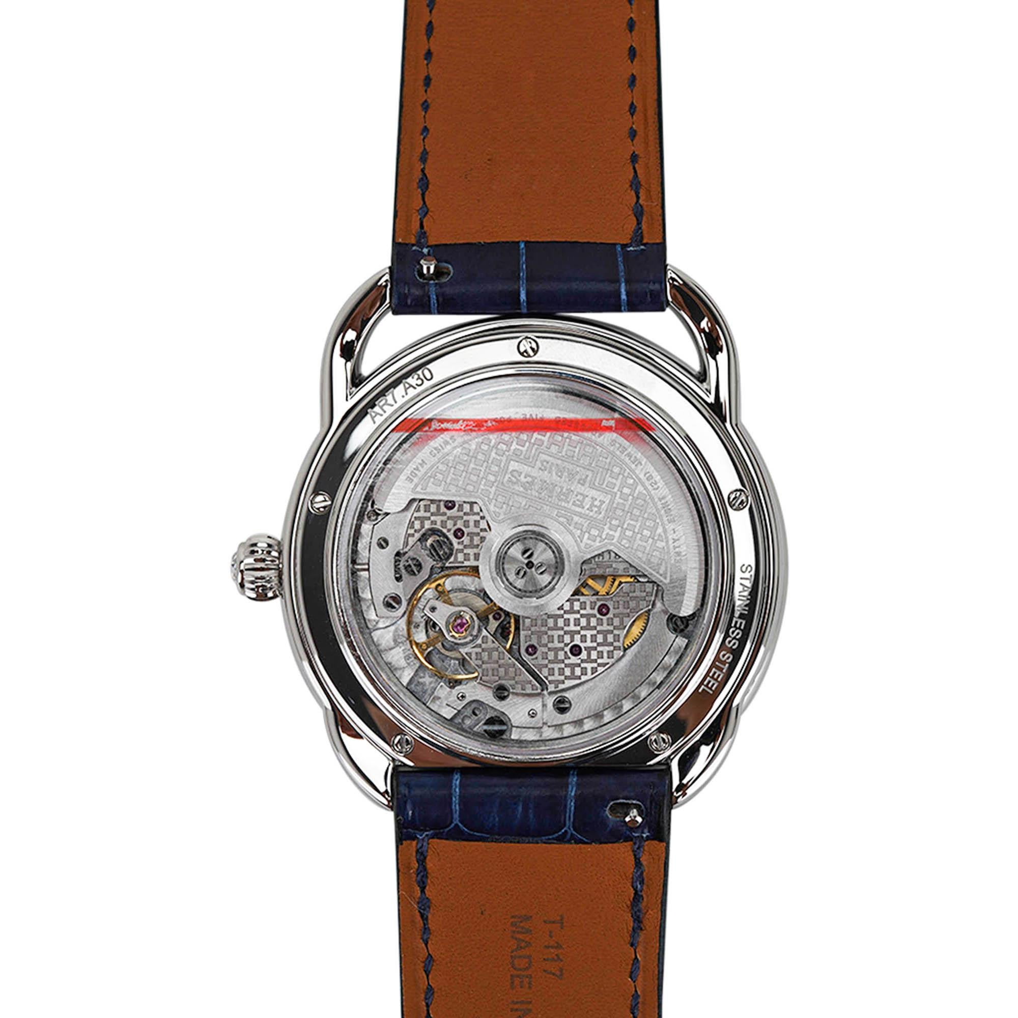 Hermes Watch Arceau Petite Lune Large Model 38 mm Moon Phase Sapphires Diamonds For Sale 9