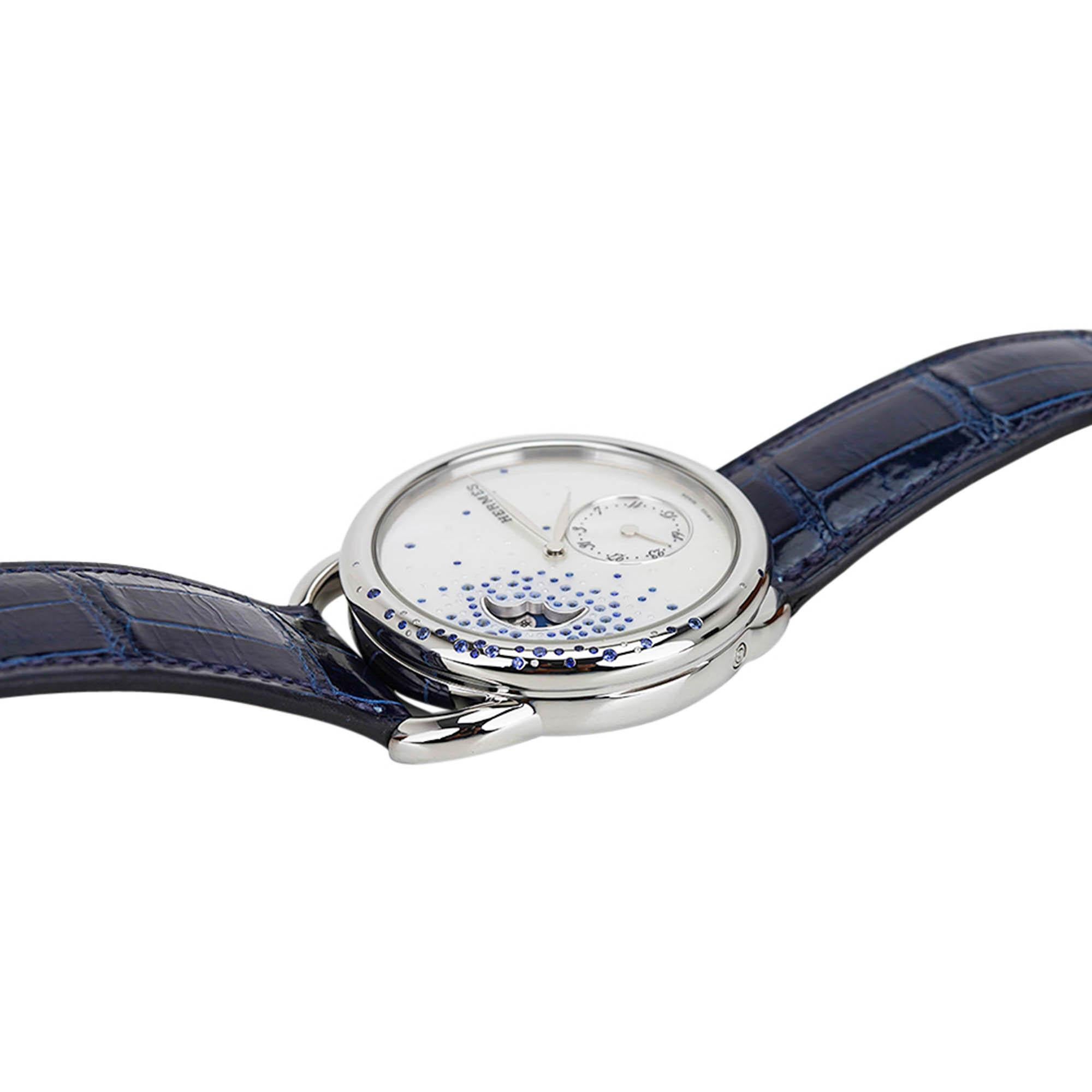 Hermes Uhr Arceau Petite Lune Großes Modell 38 mm Mondphase Saphire Diamanten im Angebot 2