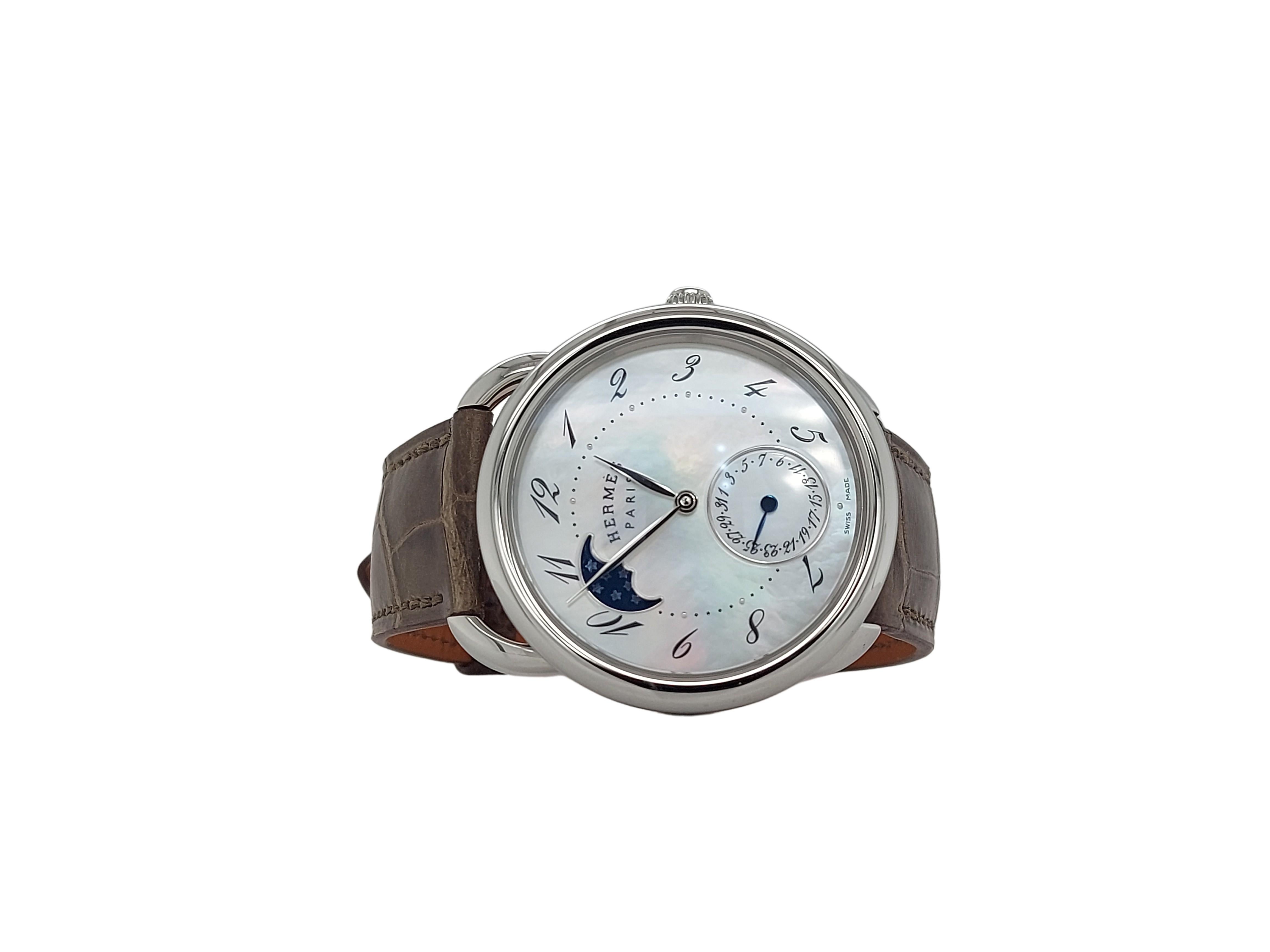 Hermes Watch Arceau Petite Lune Moon Phase Watch MOP Dial 6
