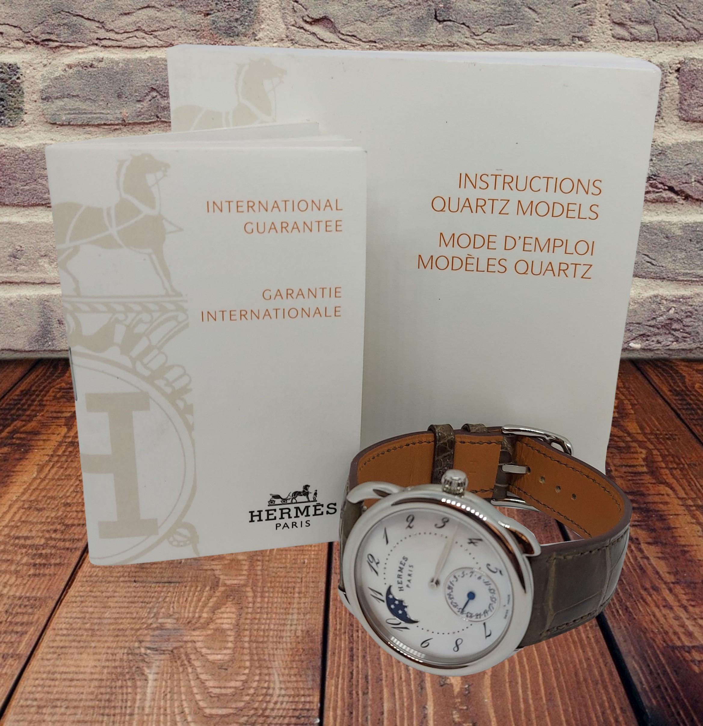 Hermes Watch Arceau Petite Lune Moon Phase Watch MOP Dial 8