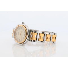 Hermes-Uhr. Damen echte Hermes Clipper 514366 Gold- und Silber-Armbanduhr.