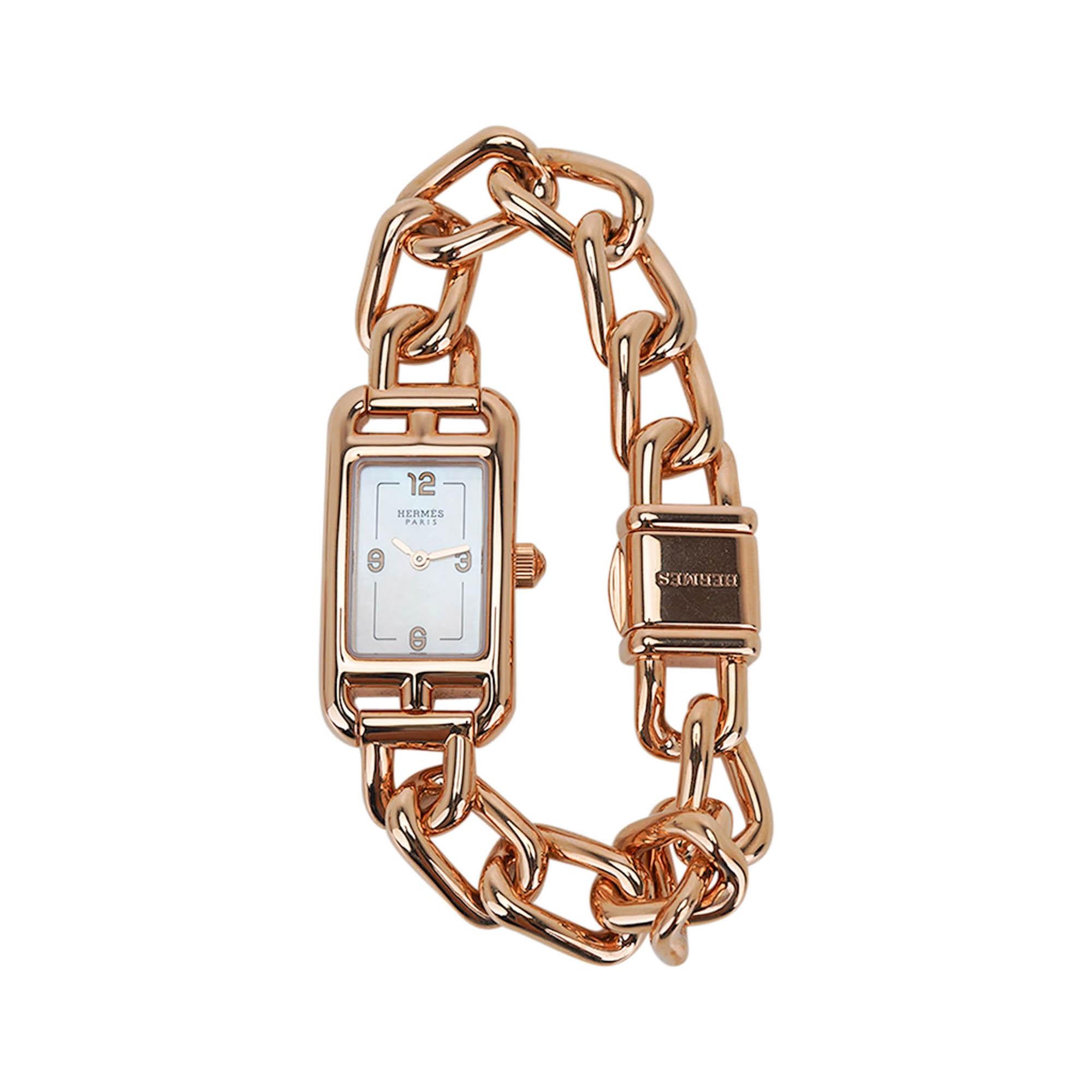 Brilliant Cut Hermes Watch Nantucket Rose Gold 18k Small Model For Sale