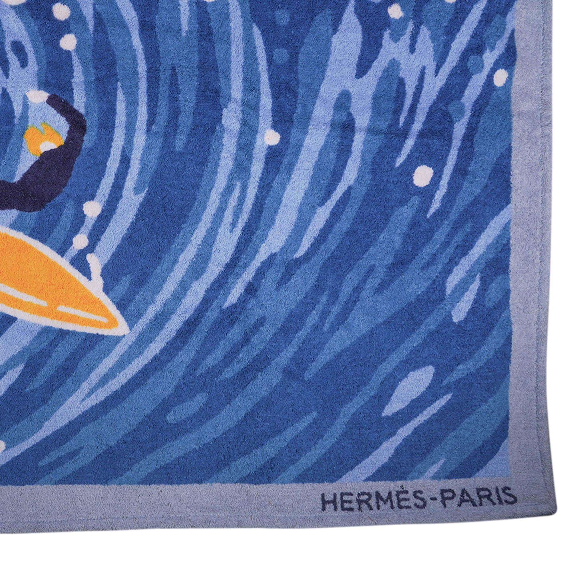 Hermes Wave Beach Towel in Denim For Sale at 1stDibs