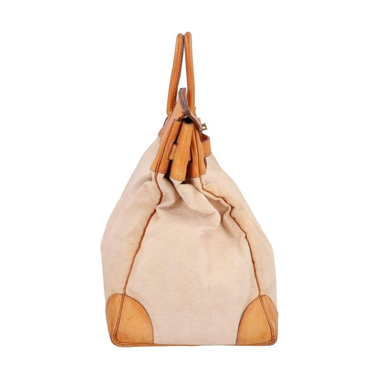 Hermes Haut-a-Courroies (HAC) 55 Nature Canvas Body and Barenia Leather ...