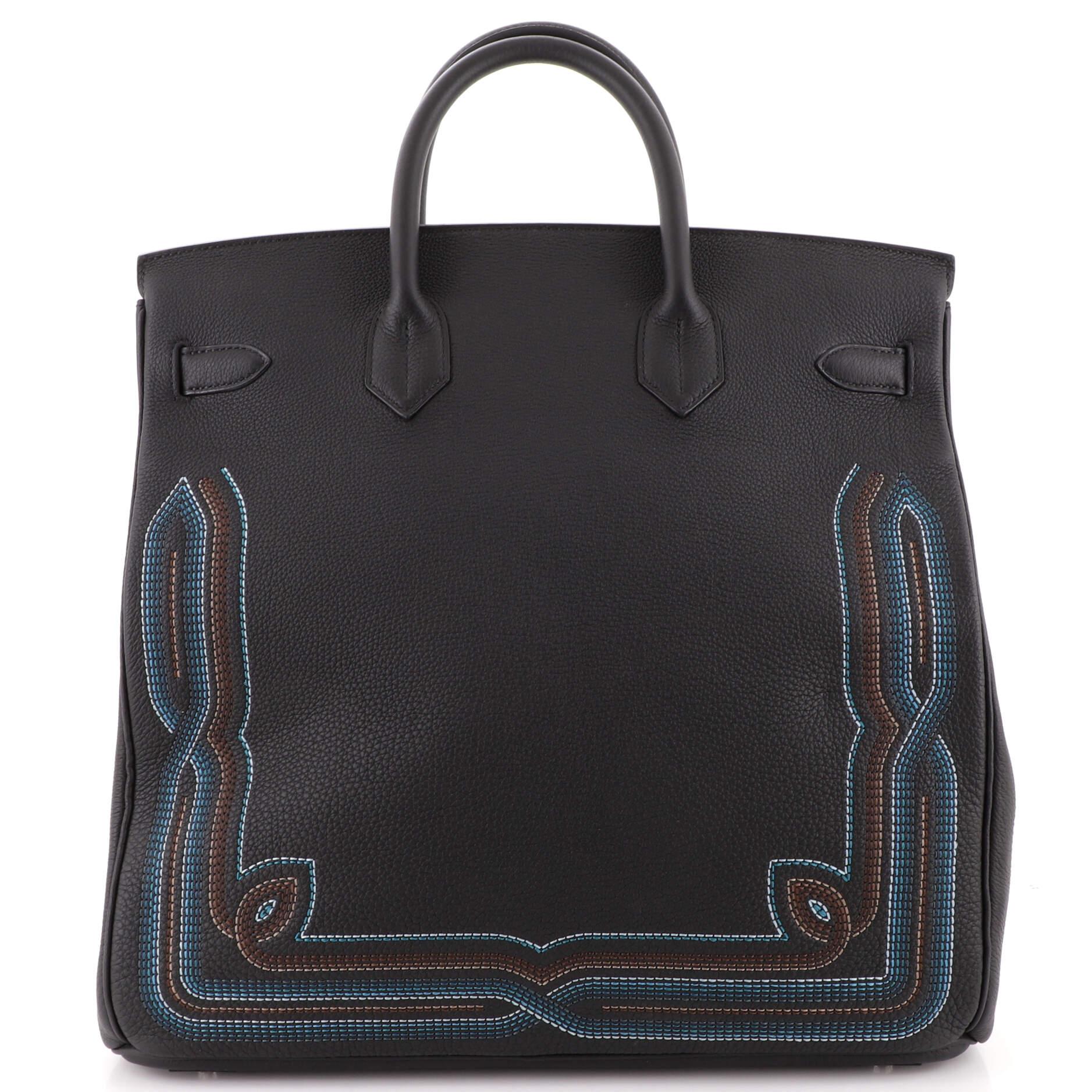Women's or Men's Hermes Western HAC Birkin Bag Black Togo with Palladium Hardware 40