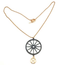 Hermes Wheel Pendant Toggle Chain Rose Gold Necklace