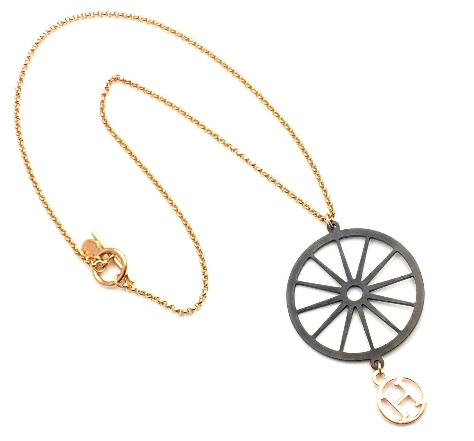 Hermes Wheel Pendant Toggle Chain Rose Gold Necklace In Excellent Condition In Holland, PA