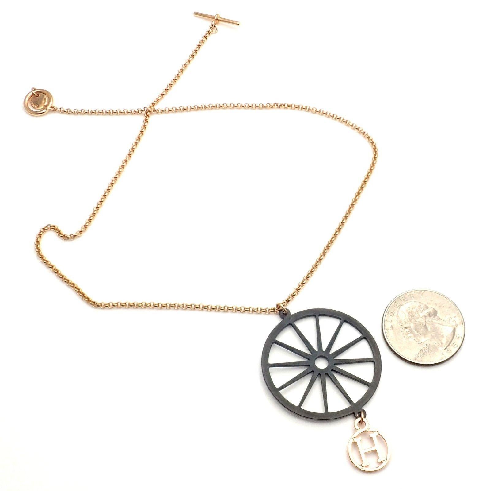 Hermes Wheel Pendant Toggle Chain Rose Gold Necklace 4