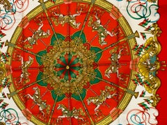 Hermes Whimsical "Carousel Of Horses" Designed by J. Metz Silk Jacquard Scarf