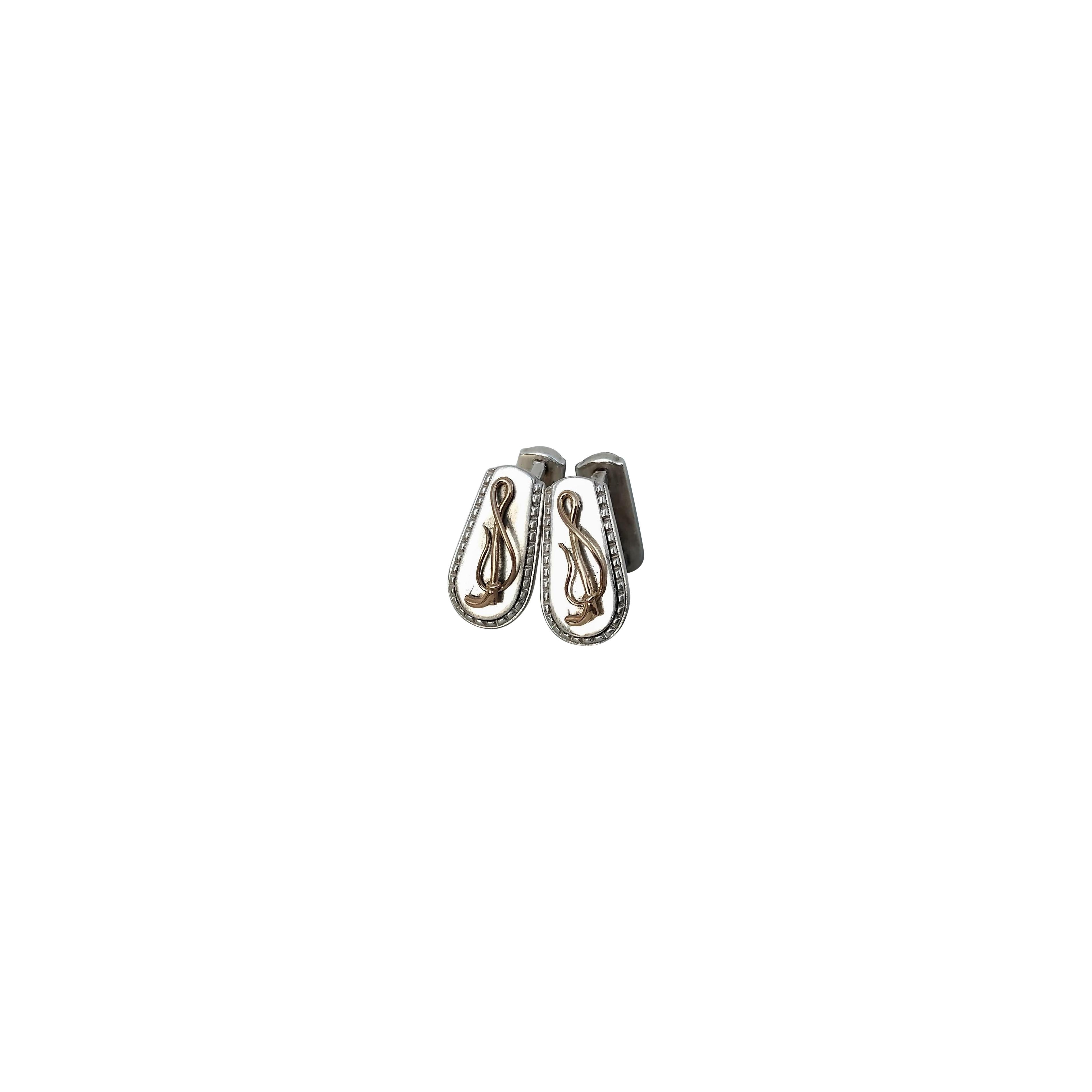 Boutons de manchette Hermès Fouet Lasso Or Argent Cheval Equitation Texas en vente 13