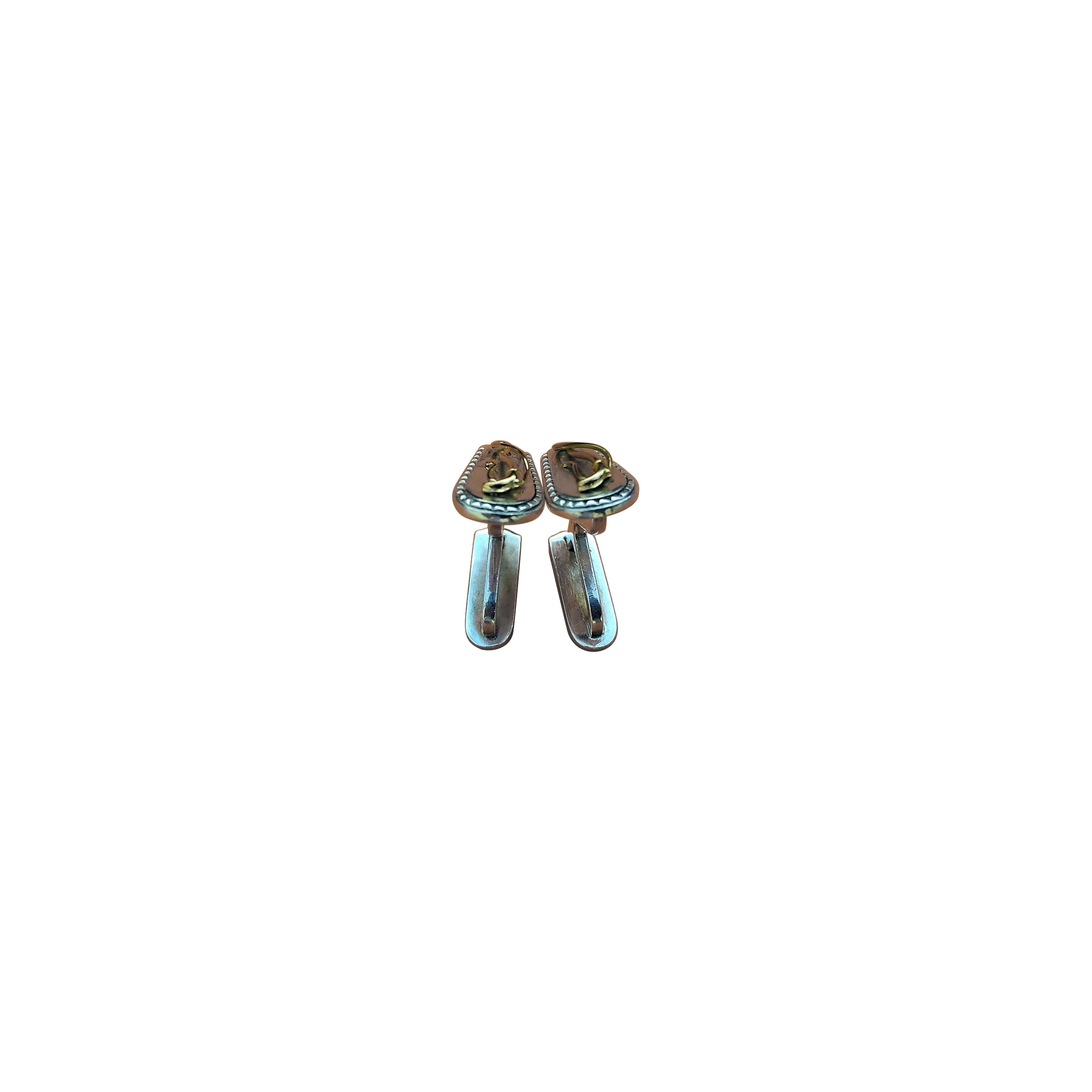 Boutons de manchette Hermès Fouet Lasso Or Argent Cheval Equitation Texas en vente 4