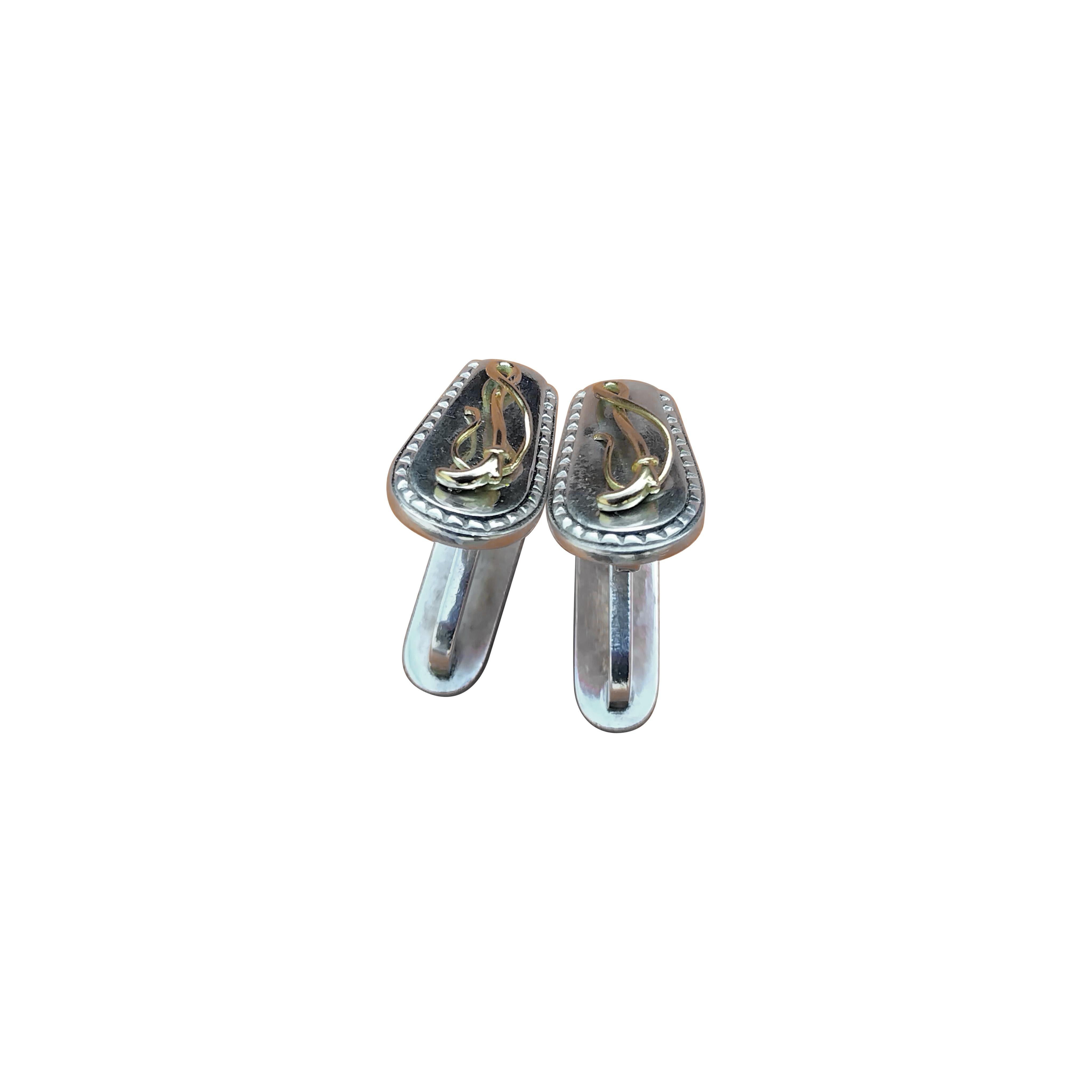 Boutons de manchette Hermès Fouet Lasso Or Argent Cheval Equitation Texas en vente 6