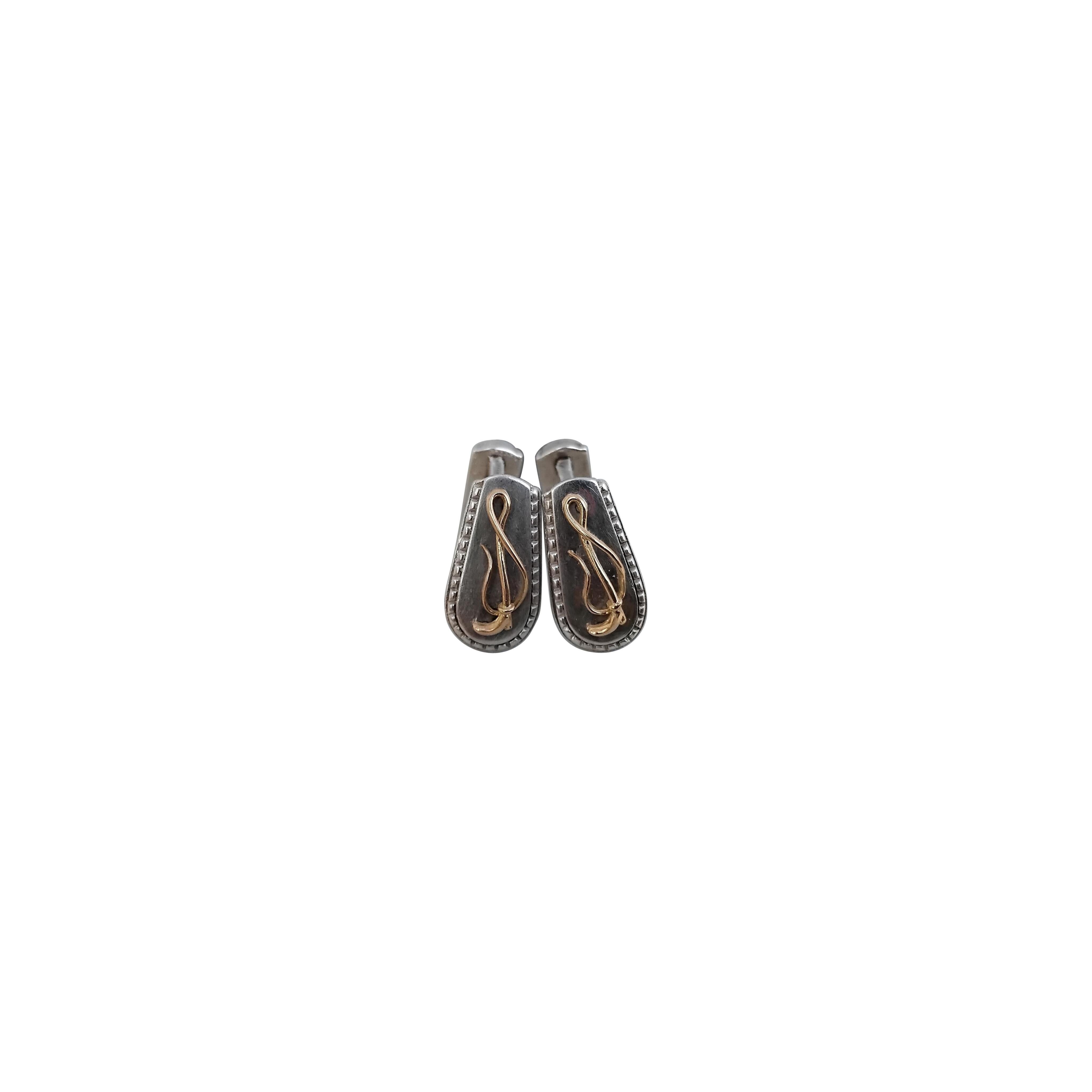 Boutons de manchette Hermès Fouet Lasso Or Argent Cheval Equitation Texas en vente 2