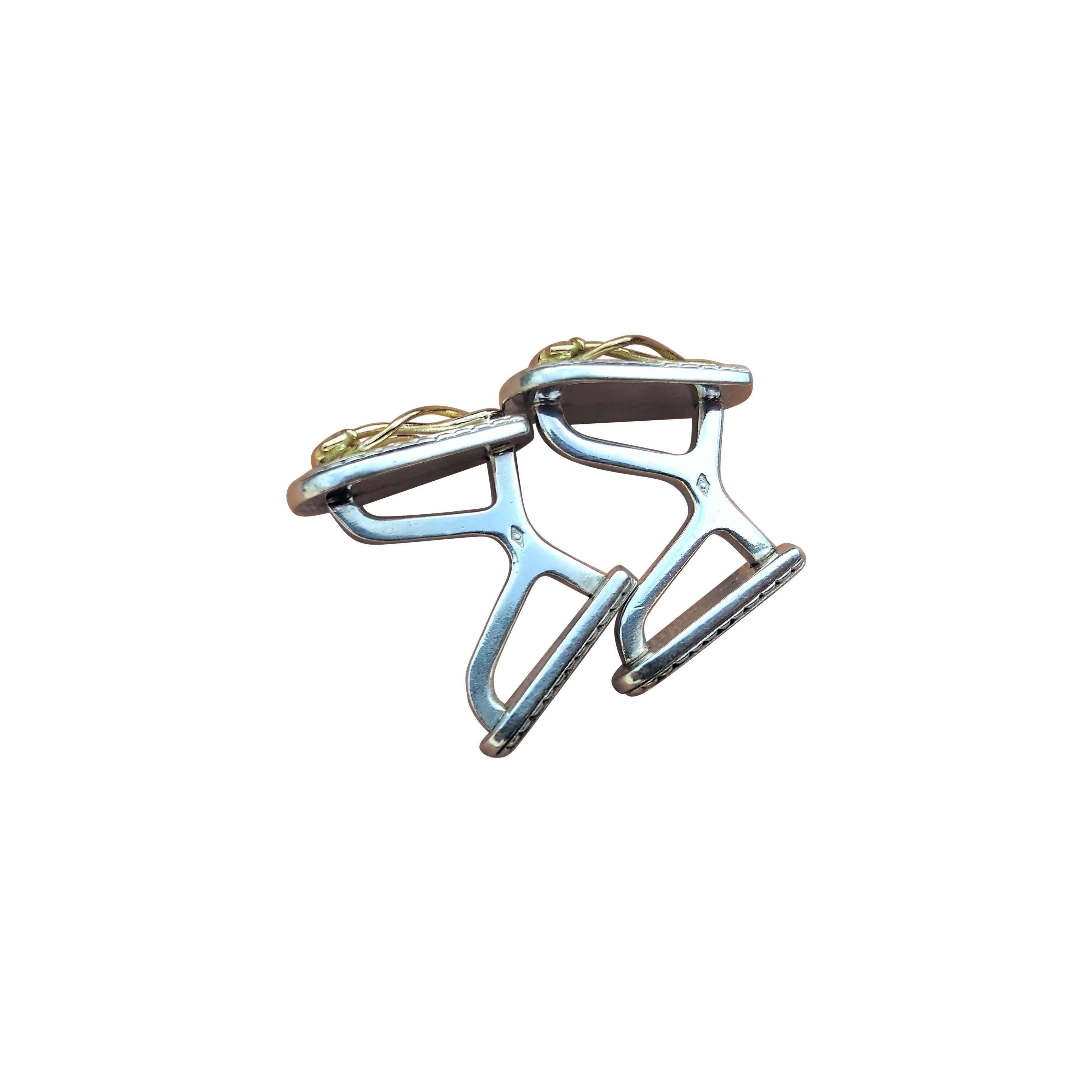 Boutons de manchette Hermès Fouet Lasso Or Argent Cheval Equitation Texas en vente 8