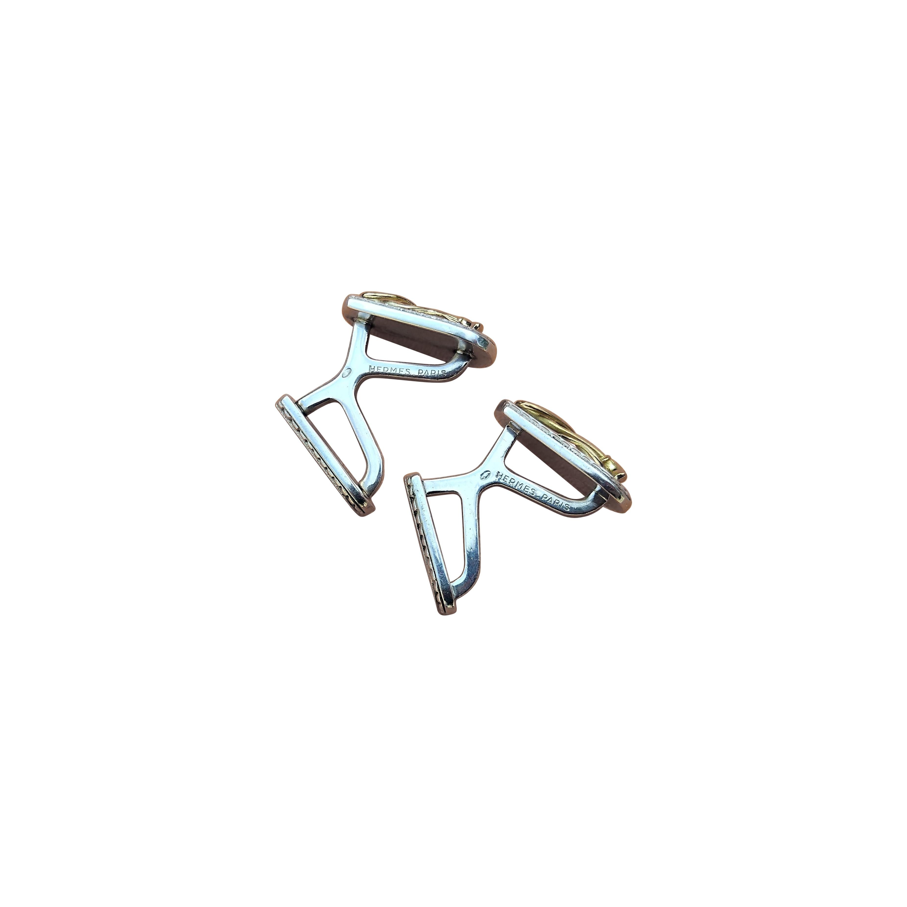Boutons de manchette Hermès Fouet Lasso Or Argent Cheval Equitation Texas en vente 9
