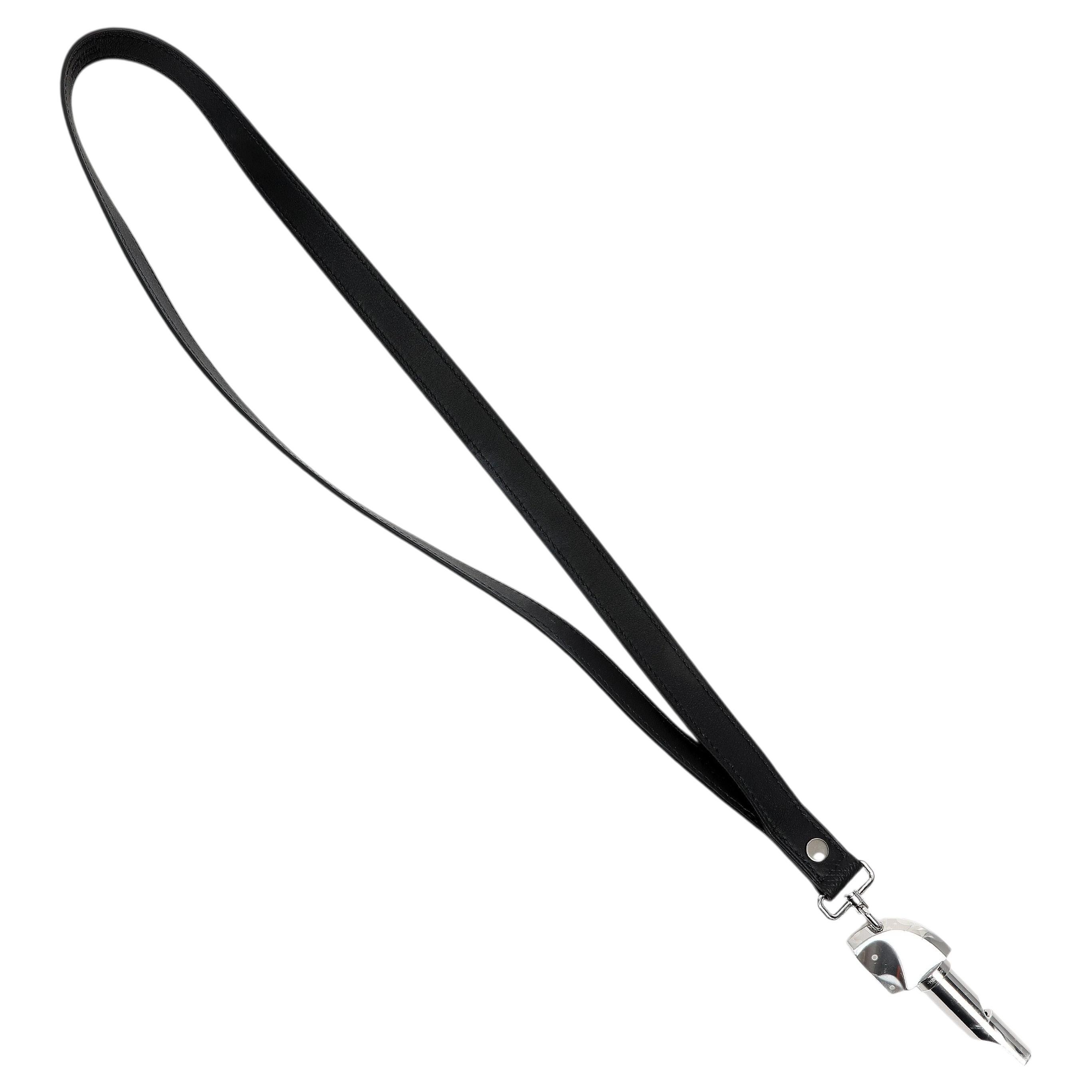 Hermès Whistle Argento con cinturino in pelle nera di Epsom Firma