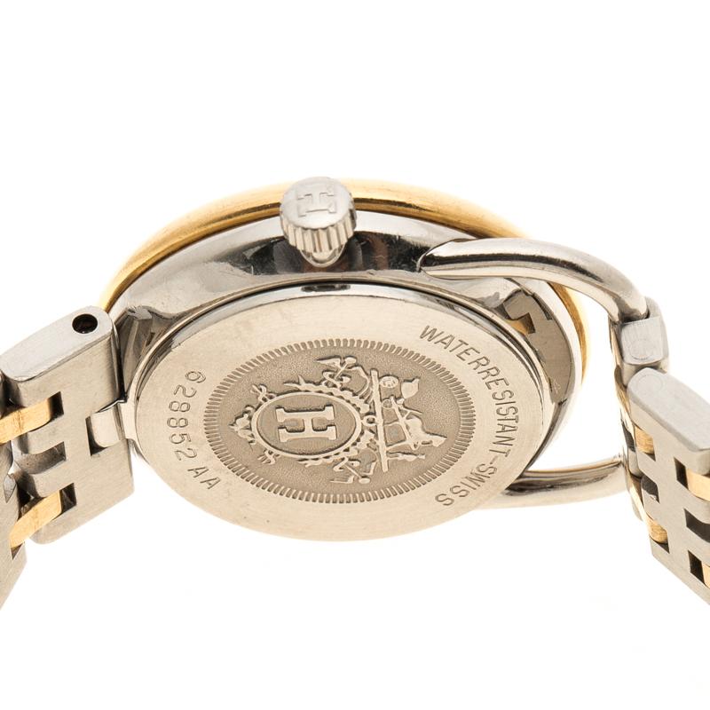 Contemporary Hermes White 18K Yellow Gold Plated And Stainless Steel Arceau Women's Wristwatc