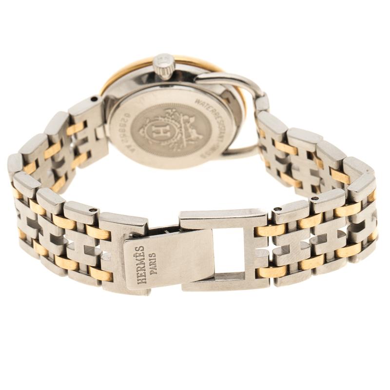 Hermes White 18K Yellow Gold Plated And Stainless Steel Arceau Women's Wristwatc 2