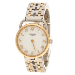 Hermes White 18K Yellow Gold Plated And Stainless Steel Arceau Women's Wristwatc