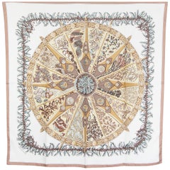 Hermes white AUX PAYS DES EPICES 90 silk twill Scarf