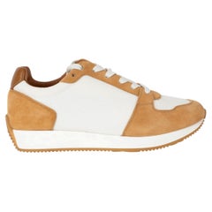 HERMES white & beige d'or 2022 ESCAPE TWILL & SUEDE Sneakers Shoes 38