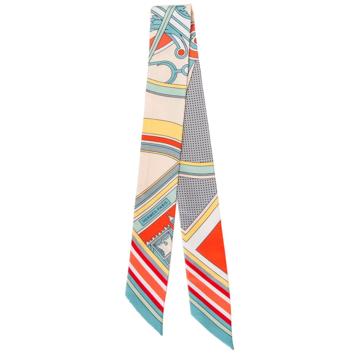 HERMES white 
beige FAUBOURG RAINBOW TWILLY Scarf
