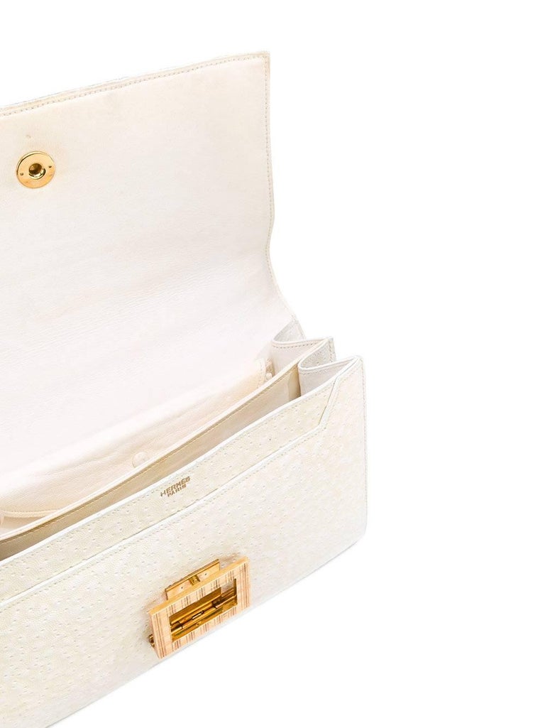 Hermès White Beluga Vintage Leather Bag, 1960s