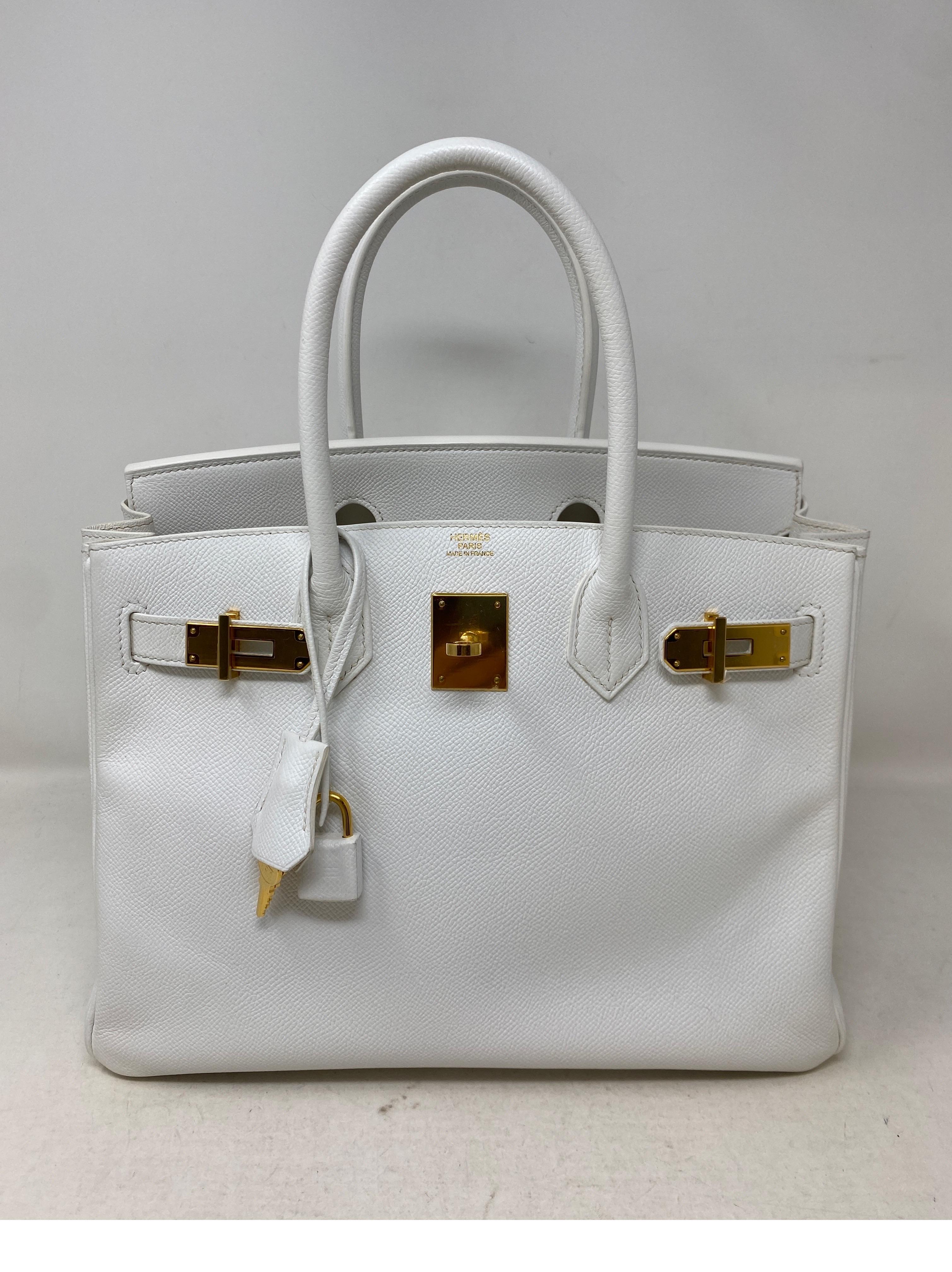 Hermes White Birkin 30 Bag. Gold hardware. Epsom leather. Rare white Birkin. Most wanted size 30. Includes clochette, lock keys, and dust bag. Guaranteed authentic. 