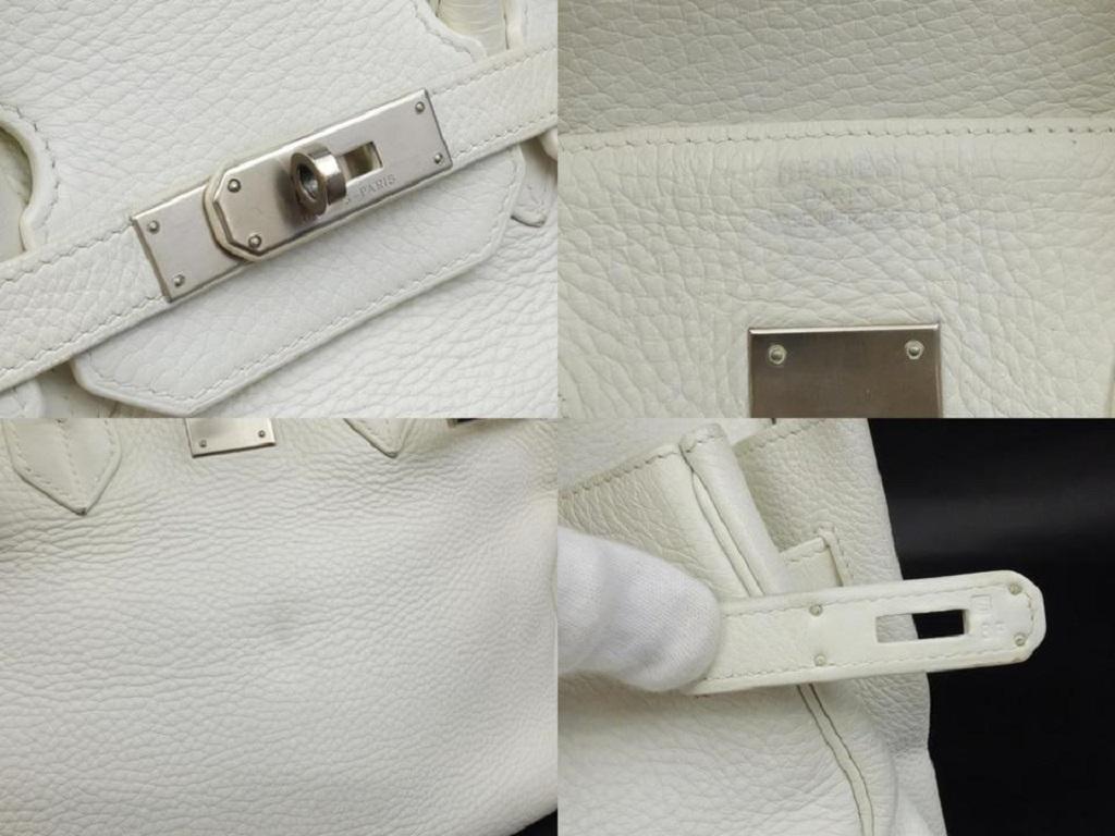 Gray Hermès White Birkin 35 Brushed Palladium Clemence Leather PHW 234423her