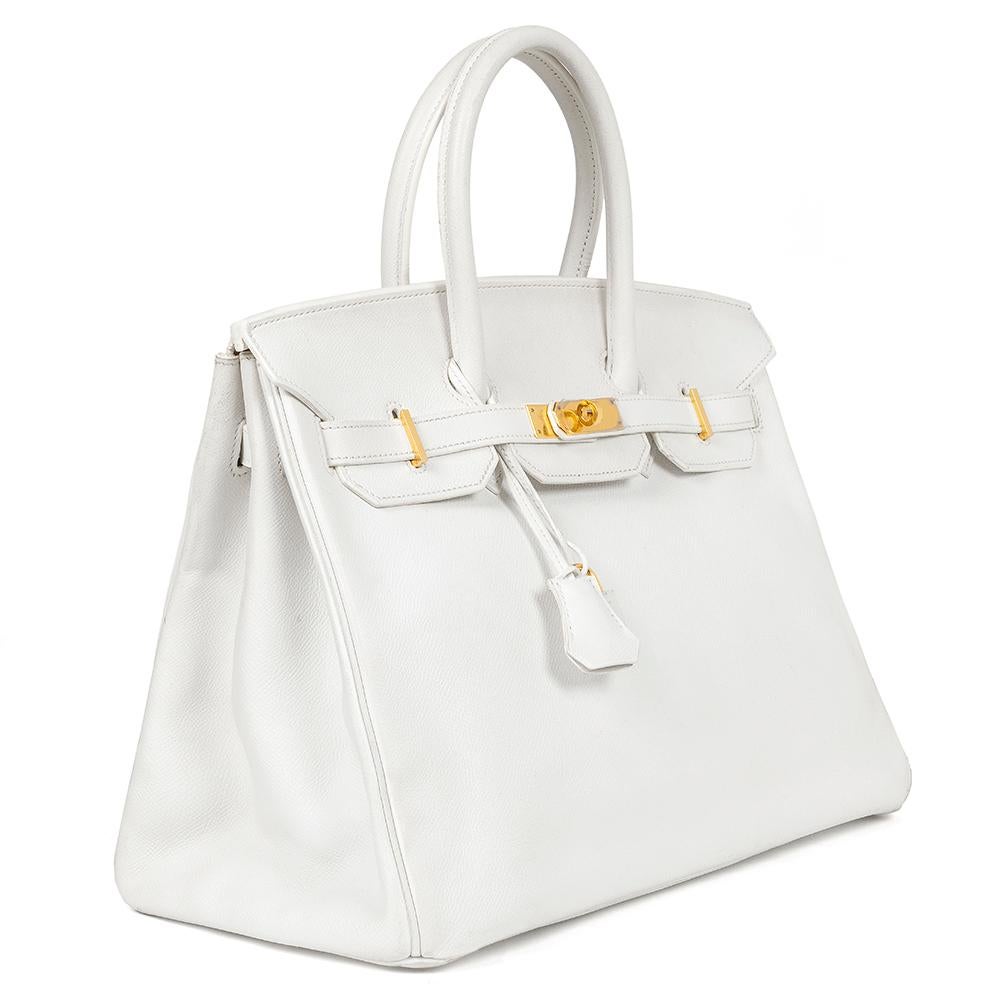 40 years after Juan-Louis Dumas designed the Birkin bag, it is world-renowned for its quality craftsmanship and intricate detailing. This 35cm White Hermès Birkin is no exception. Crafted in France from Epsom leather, that is known for its durable