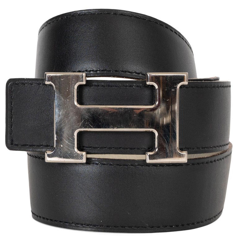 HERMES white and black leather 32MM REVERSIBLE H Buckle Belt  display picture 2