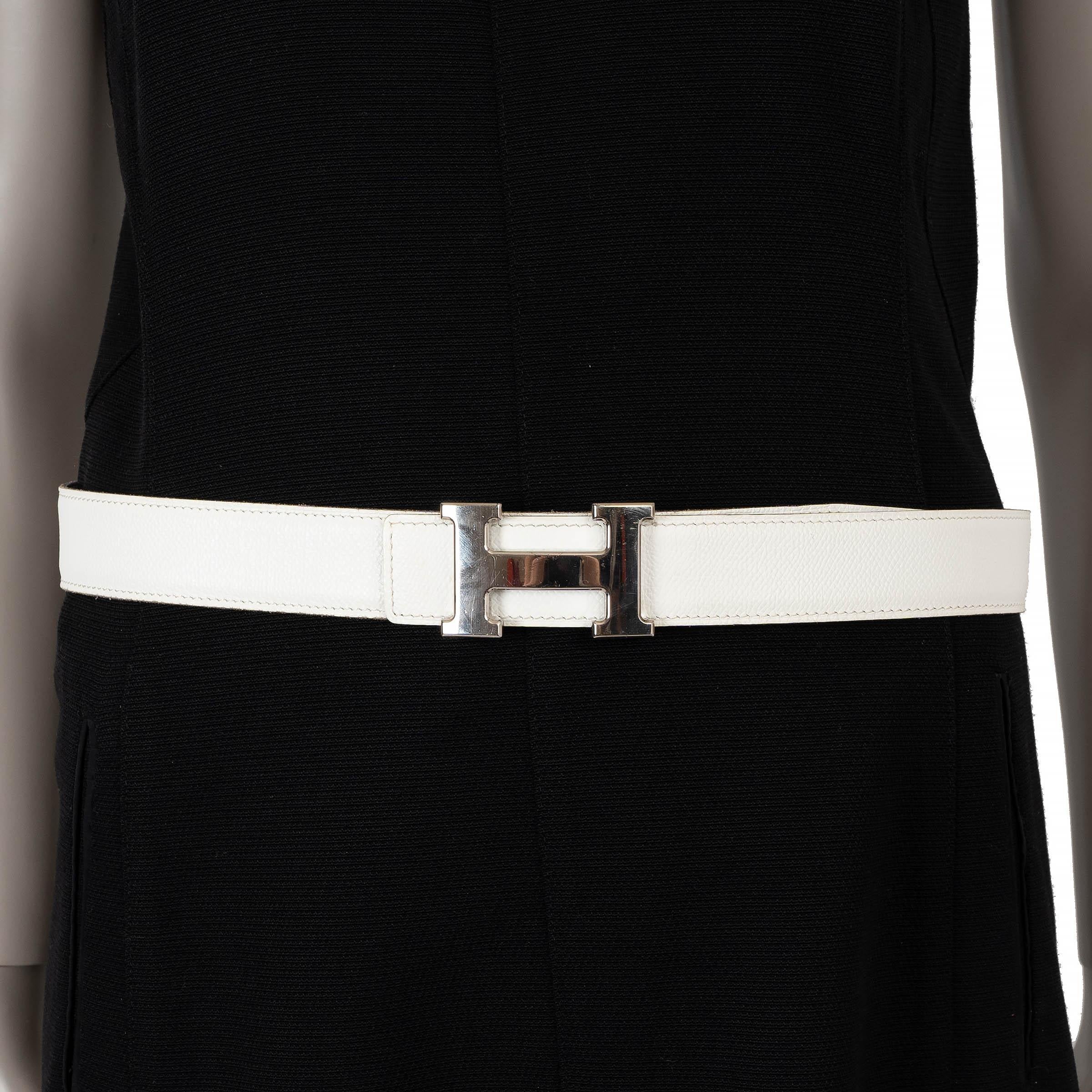 Gray HERMES white & black leather 32MM REVERSIBLE H Buckle Belt 85 For Sale
