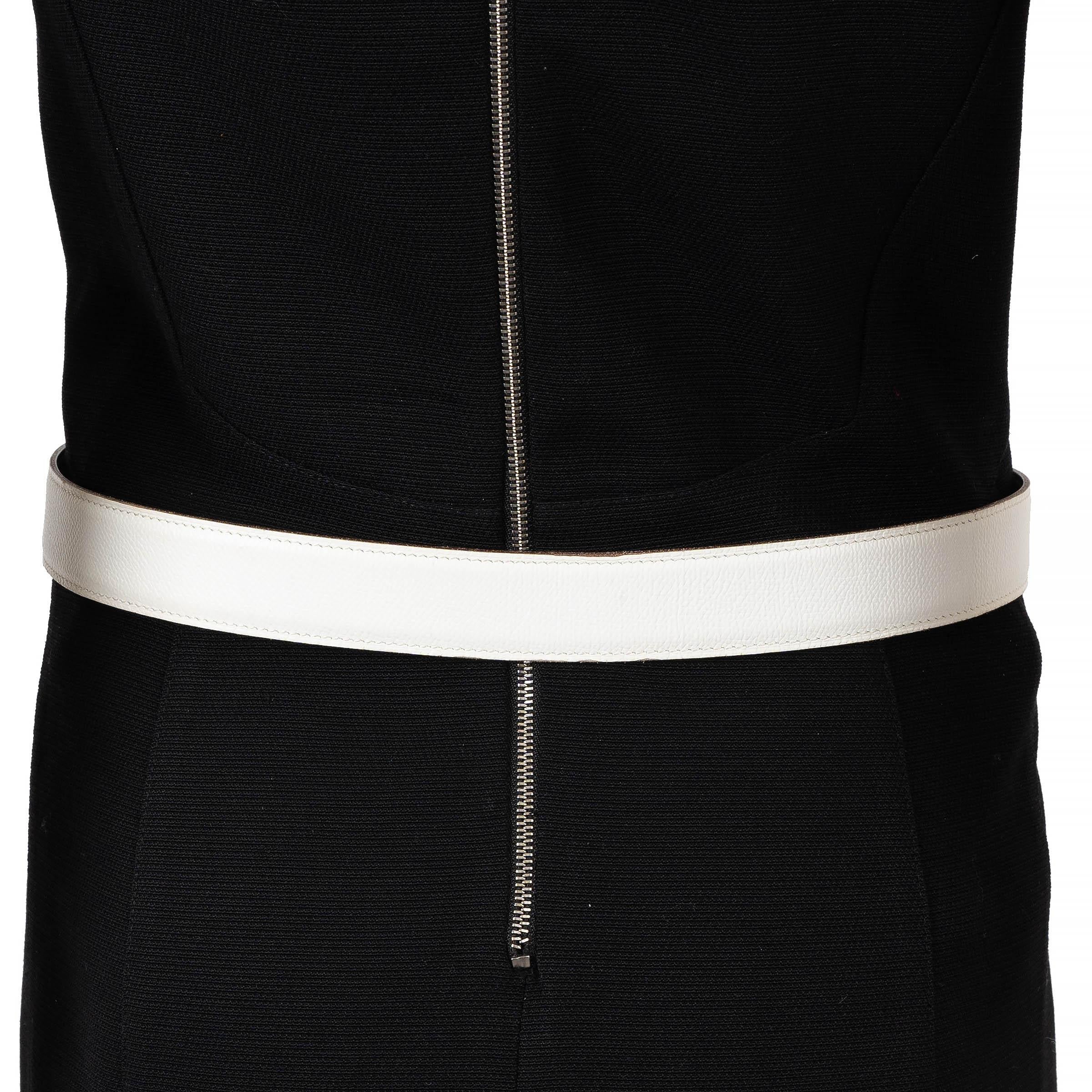 Women's HERMES white & black leather 32MM REVERSIBLE H Buckle Belt 85 For Sale