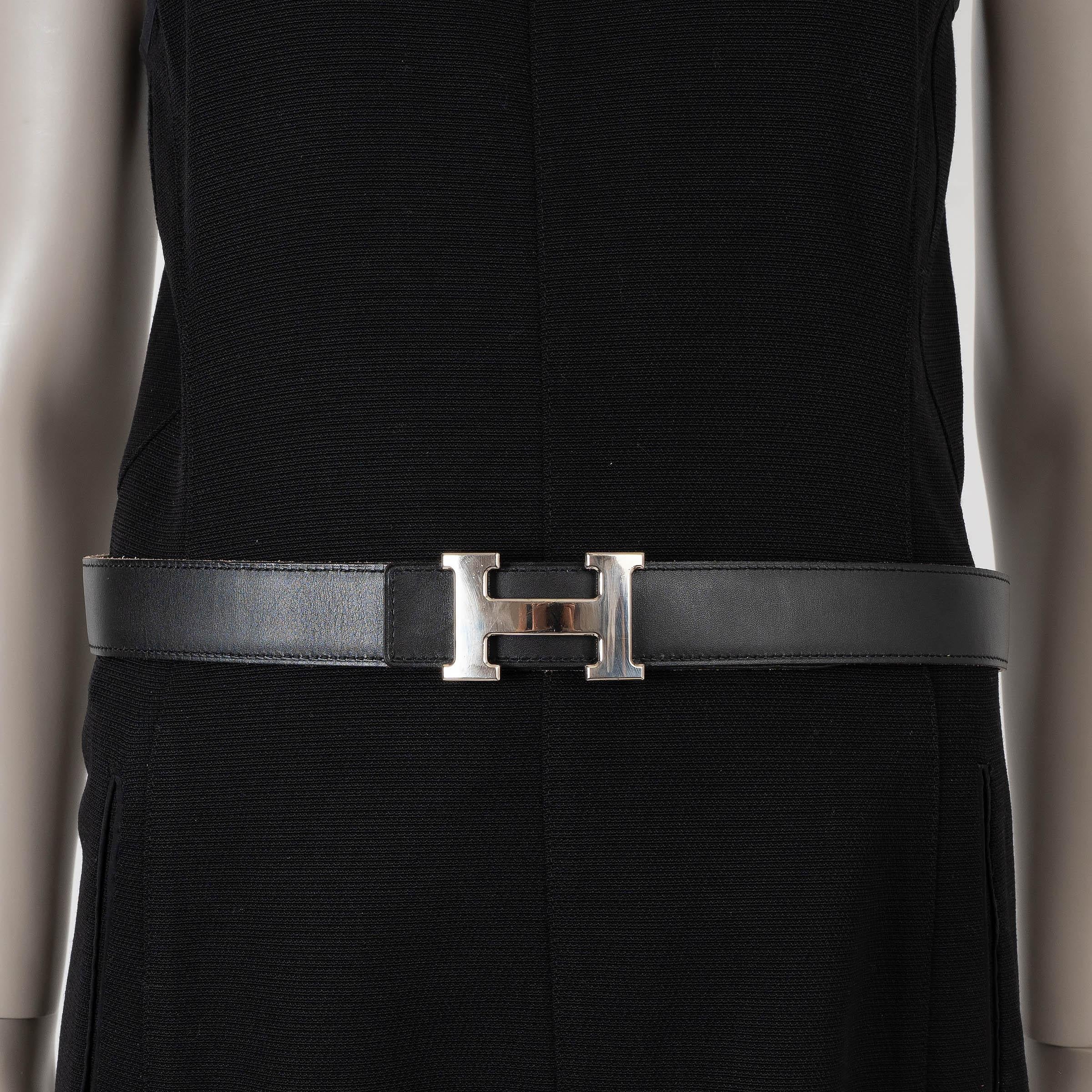 HERMES white & black leather 32MM REVERSIBLE H Buckle Belt 85 For Sale 1