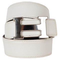 HERMES white & black leather 32MM REVERSIBLE H Buckle Belt 85