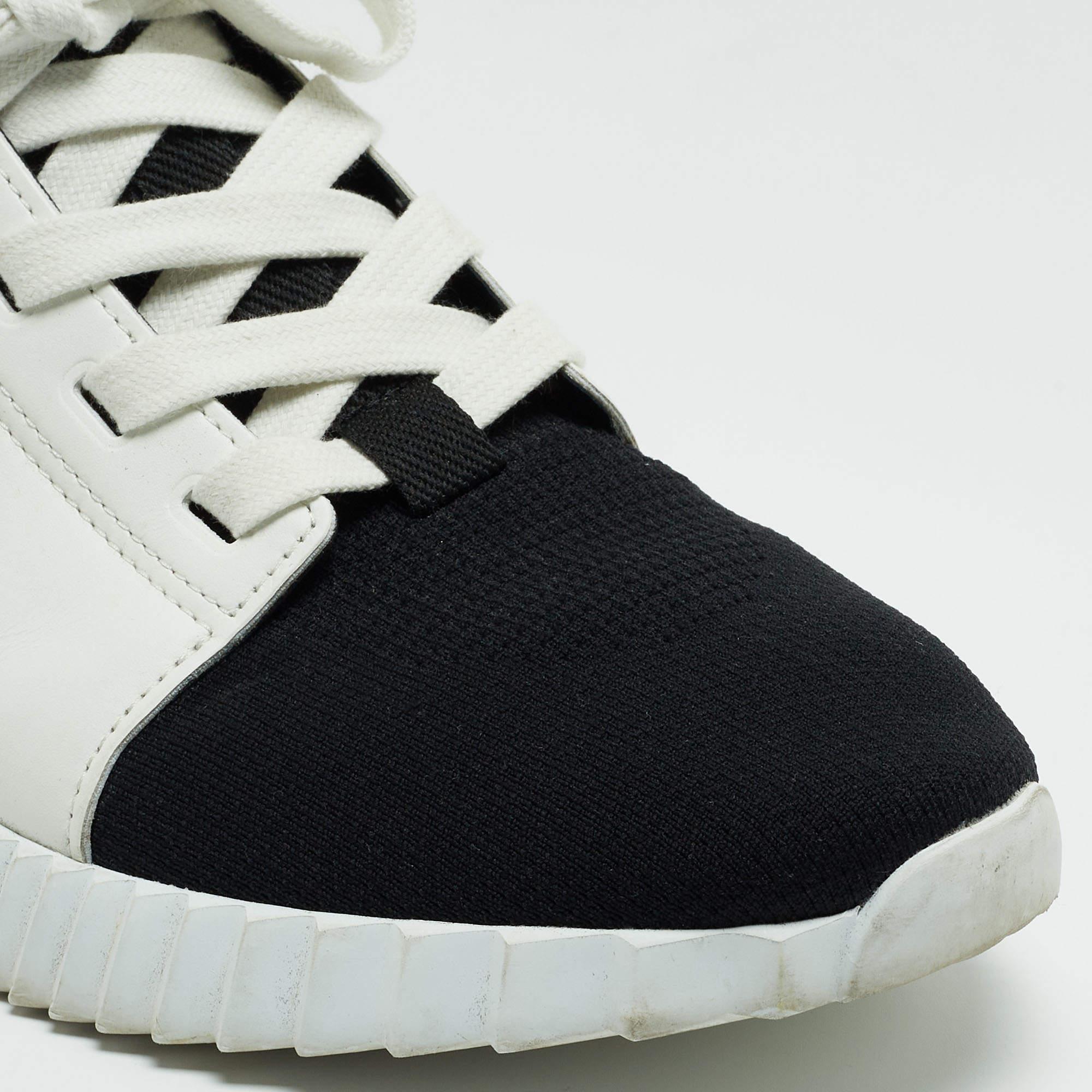 Hermes White/Black Leather and Knit Fabric Depart Sneakers Size 42 2