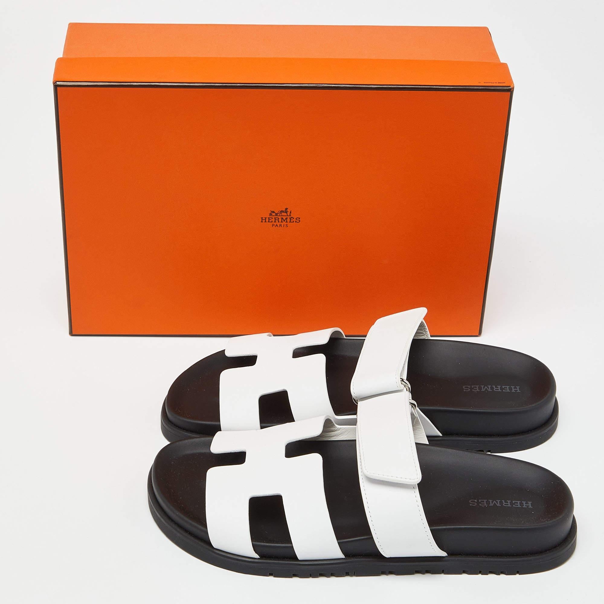 Hermes White/Black Leather Chypre Sandals Size 36 4