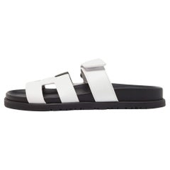 Hermes White/Black Leather Chypre Sandals Size 36